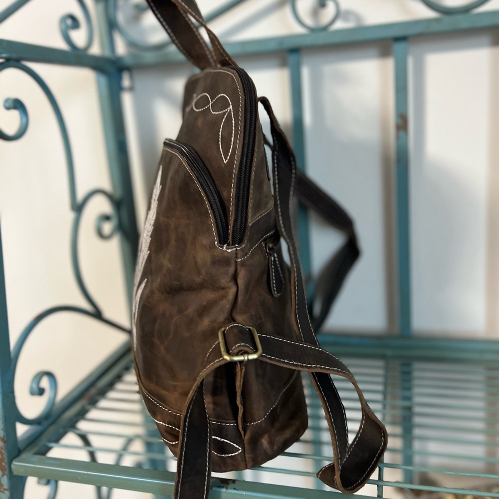 Western Leather Backpack Purse Cowgirl Boho Bag Rustic Vintage Small Travel NWT - Picture 9 of 15